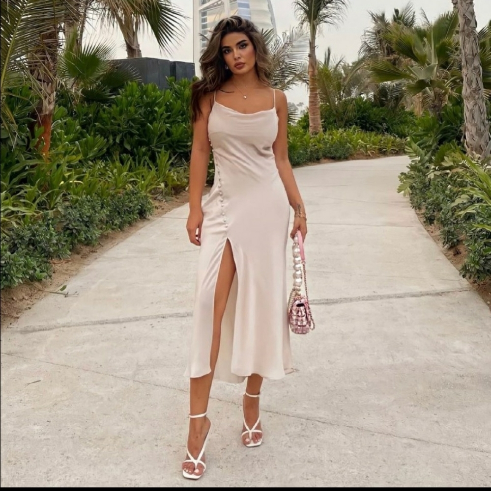 Zara Satin Midi Dress Cowl Neck XS